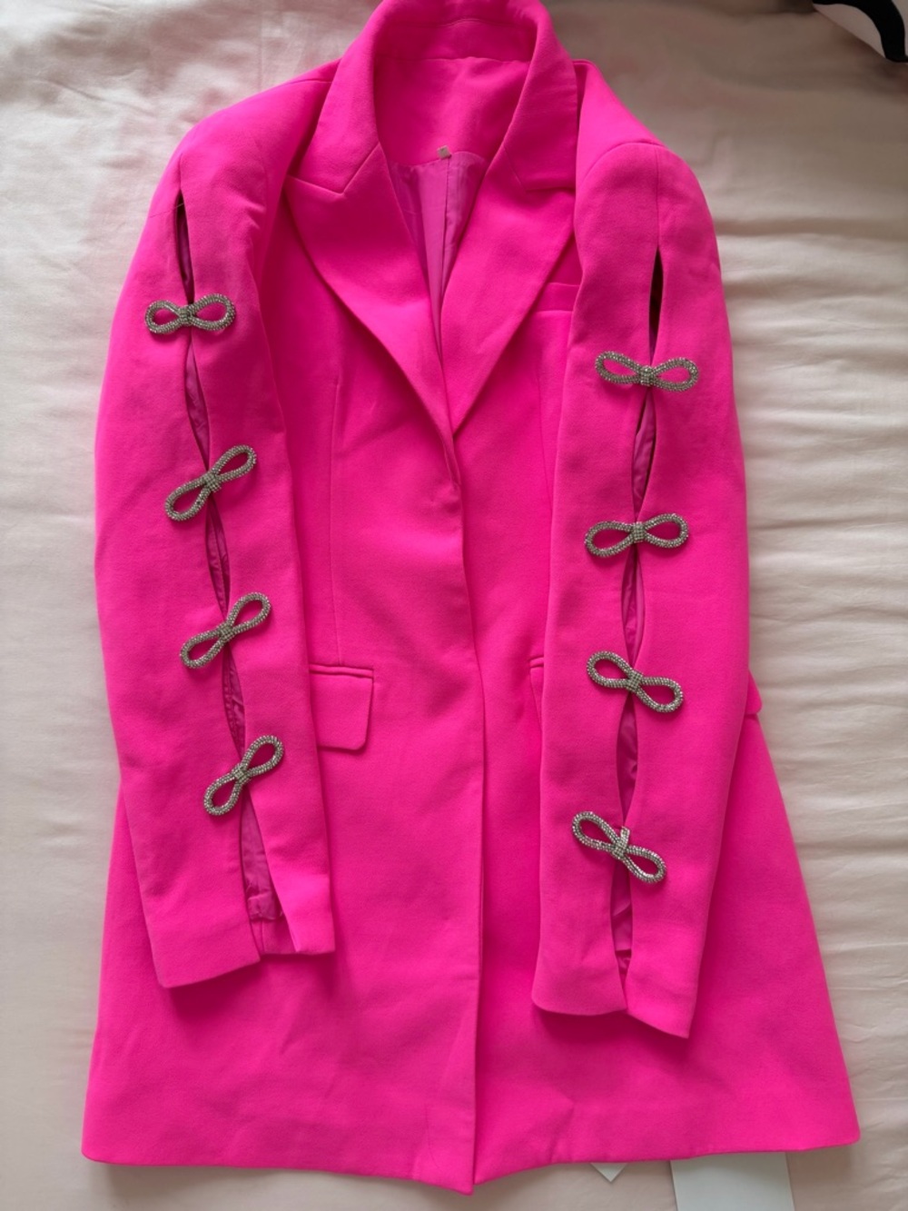 Women's Bright Pink Embellished Sleeve Blazer